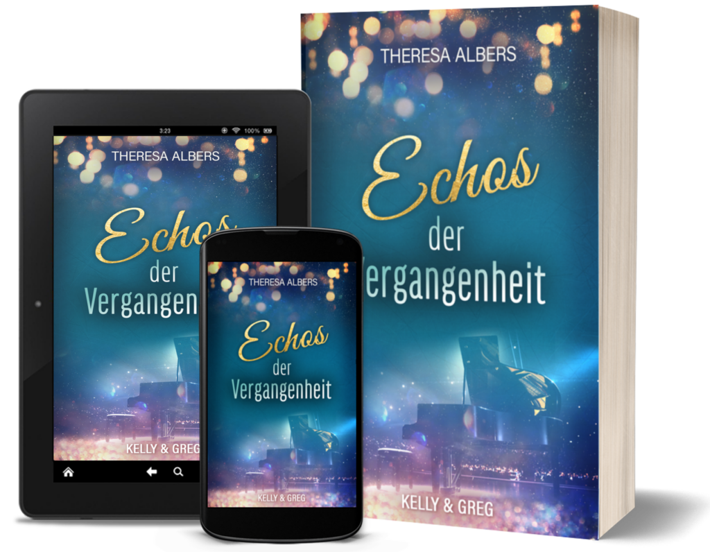 Echos der Vergangenheit – Buchmockup mit Printbuch, E-Reader und Smartphone