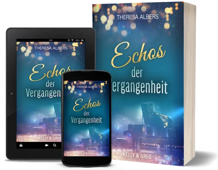 Echos der Vergangenheit – Buchmockup mit Printbuch, E-Reader und Smartphone